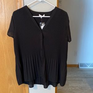 Pleione womens black short sleeve pleated top